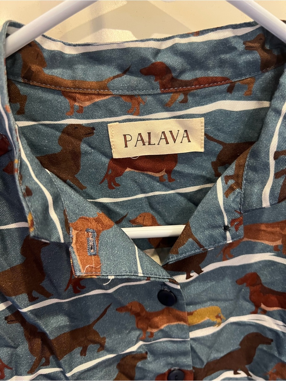 PALAVA Women’s Blue Dachshund-Print Button-Down Shirt Dress